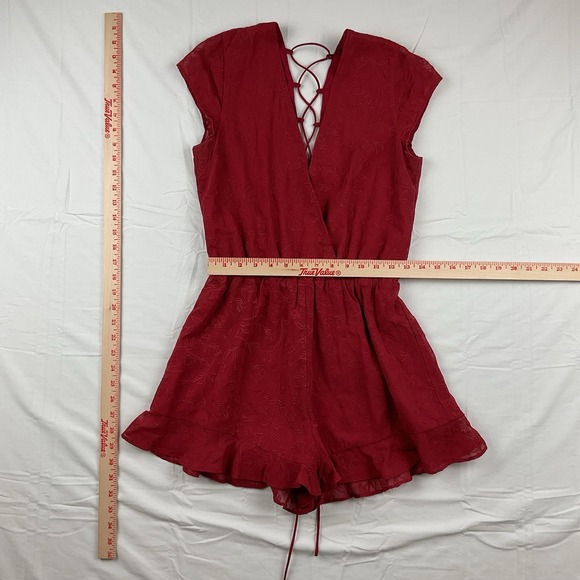 Lovers And Friends Red Lace Up Romper Small Floral Embroidered Ruffle Festival - Picture 3 of 8